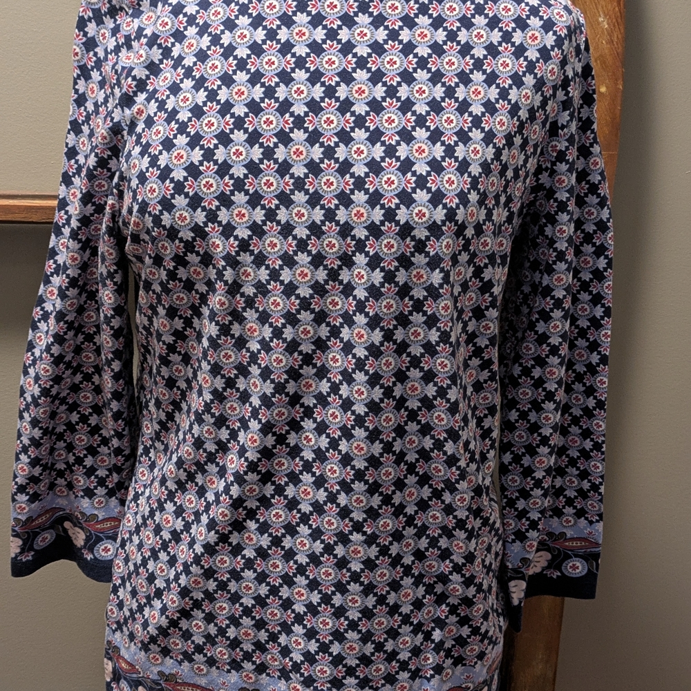 Floral Patterned Navy Blue Women's Top